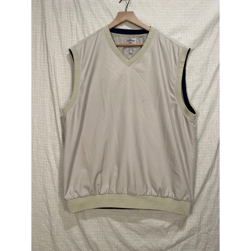 Callaway Golf Mens XL Beige Brushed Microfiber V-Neck Windbreaker Vest #2152